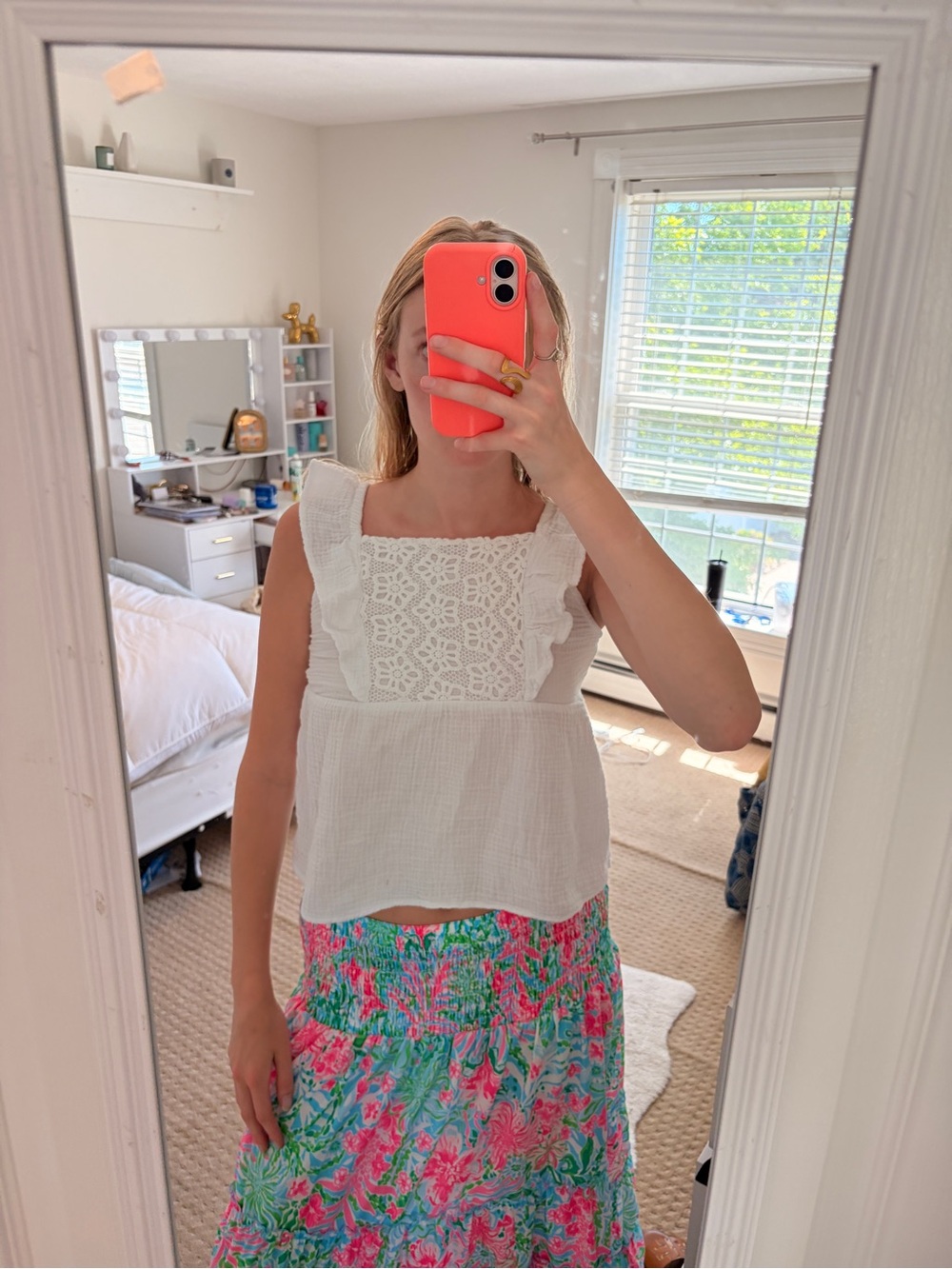 White Lace-Front Sleeveless Cotton Blouse